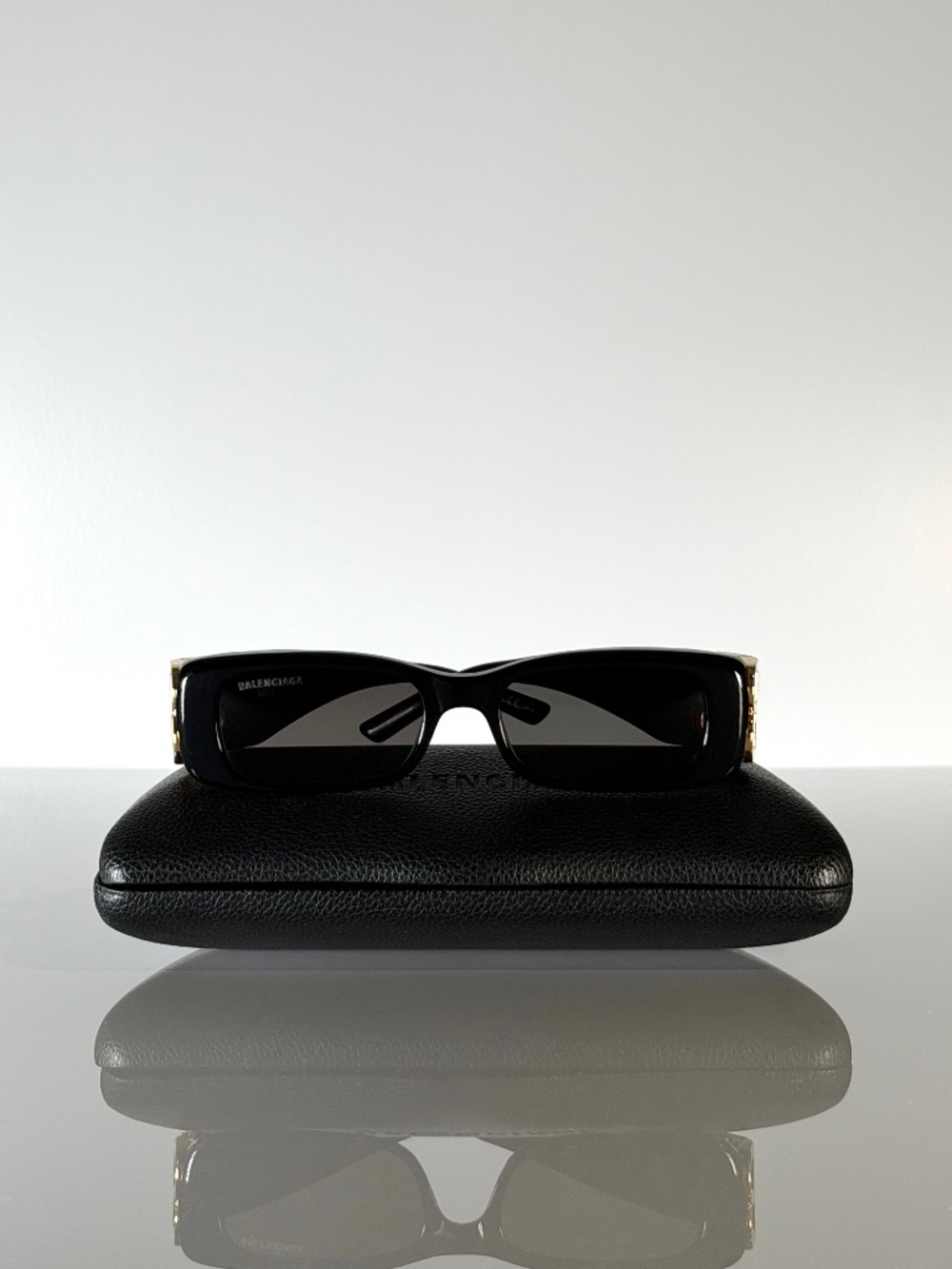 Balenciaga Dynasty Rectangle Sunglasses Black Gold BB0096S